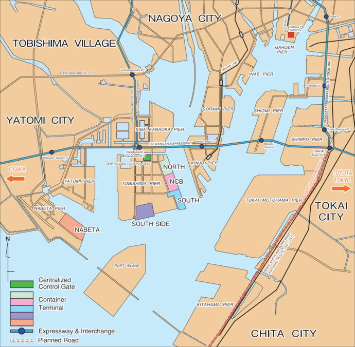 地图:名古屋港集装箱码头示意图
