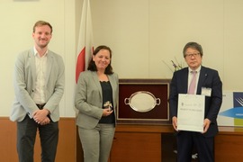 From left, First Secretary of the Embassy of Belgium in Japan, the Ambassador of the Embassy of Belgium in Japan, and Executive Vice President of the Nagoya Port Authority
