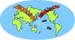 イラスト：原料輸入と製品輸出により世界中と結ばれている