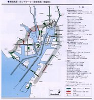 名古屋港地図：景観資源(ランドマーク・歴史資源・眺望点)の位置を示したもの