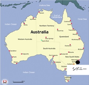 オーストラリア地図：シドニーの場所を示したもの