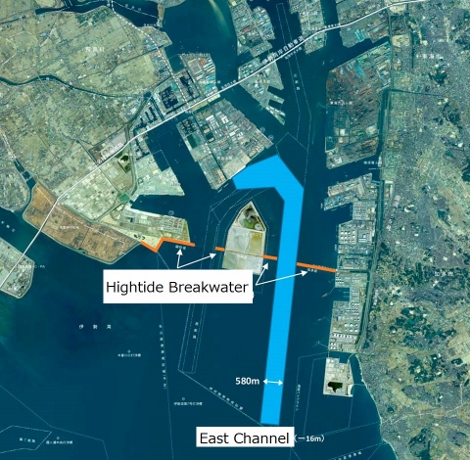 The locations of the East Channel and the high-tide breakwater are indicated in the map.