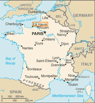 地図：ル・アーヴル港の場所